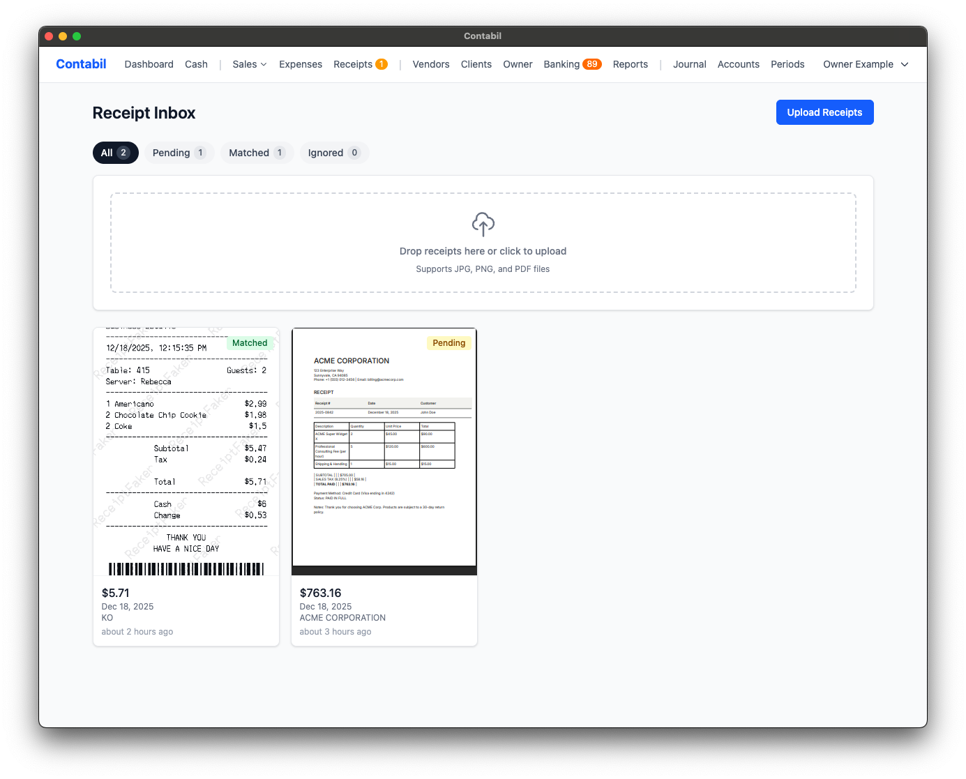 LunoFlow receipt management with AI extraction
