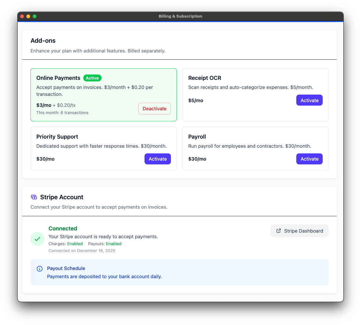 LunoFlow Stripe integration settings